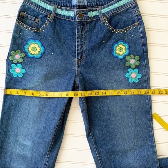 Classic Blue Straight Leg Jeans with Floral Embroidery - Picture 8 of 12
